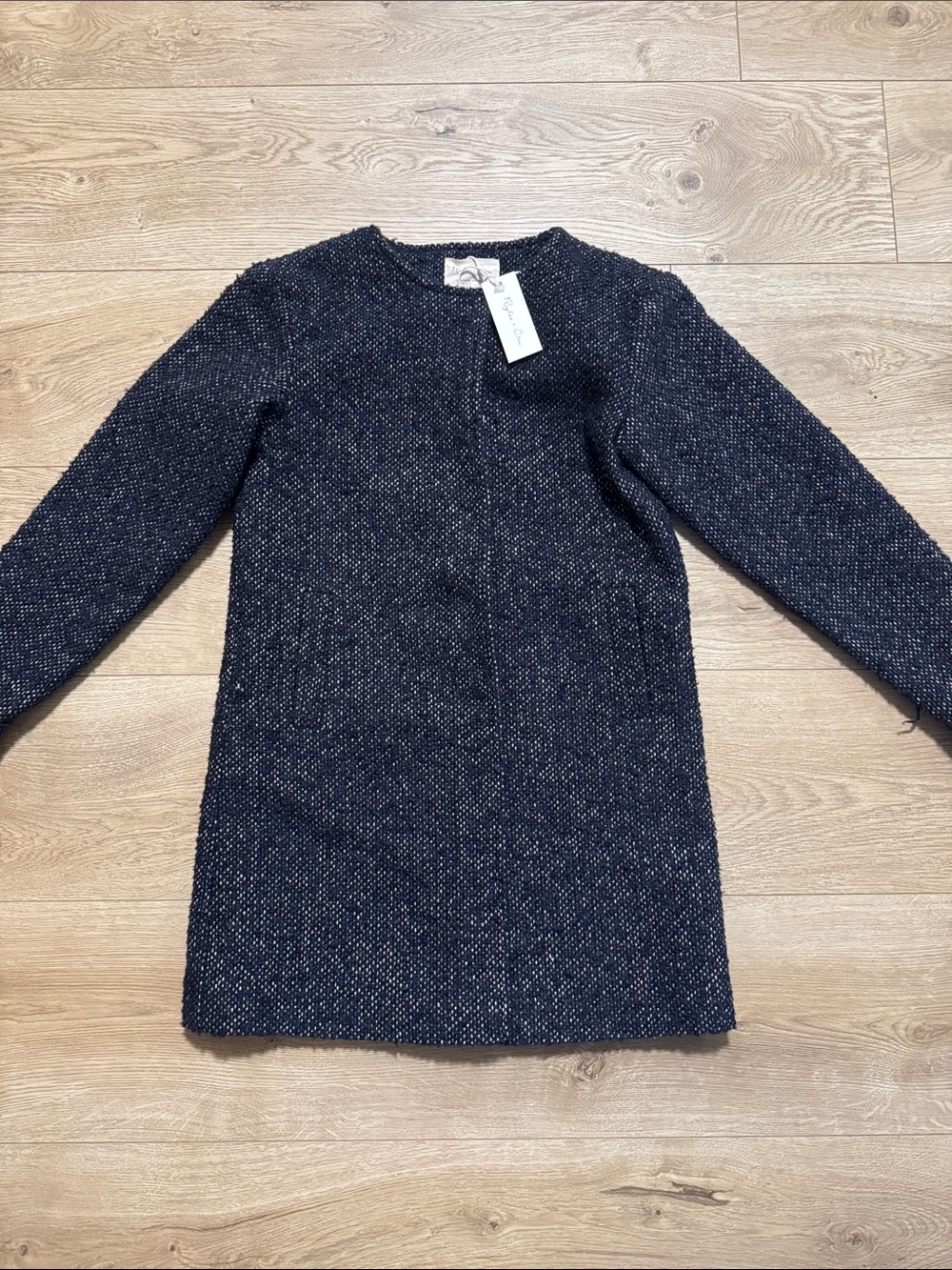 Rylee + Cru Navy Tweed washed indigo / blue no collar Coat